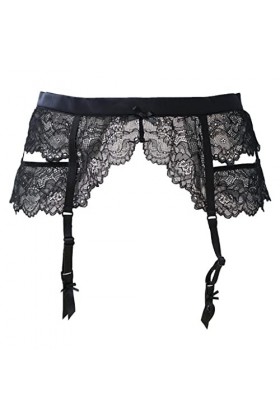 GJRFYJ Jarretières en dentelle noire Satin Lady Sexy Garter Barter for les bas Clips métalliques Sous-vêtements à ceinture C