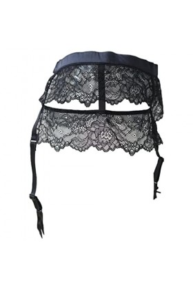 GJRFYJ Jarretières en dentelle noire Satin Lady Sexy Garter Barter for les bas Clips métalliques Sous-vêtements à ceinture C