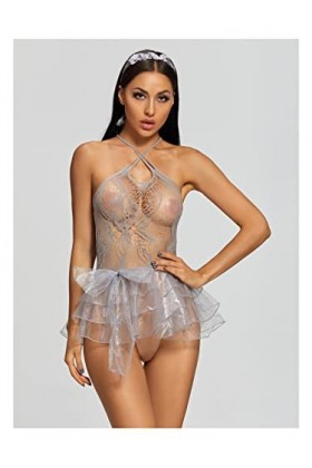 LZQDM Lingerie sous-vêtements transparent babydoll femme costume robe en dentelle Color : A, Size : One Size 