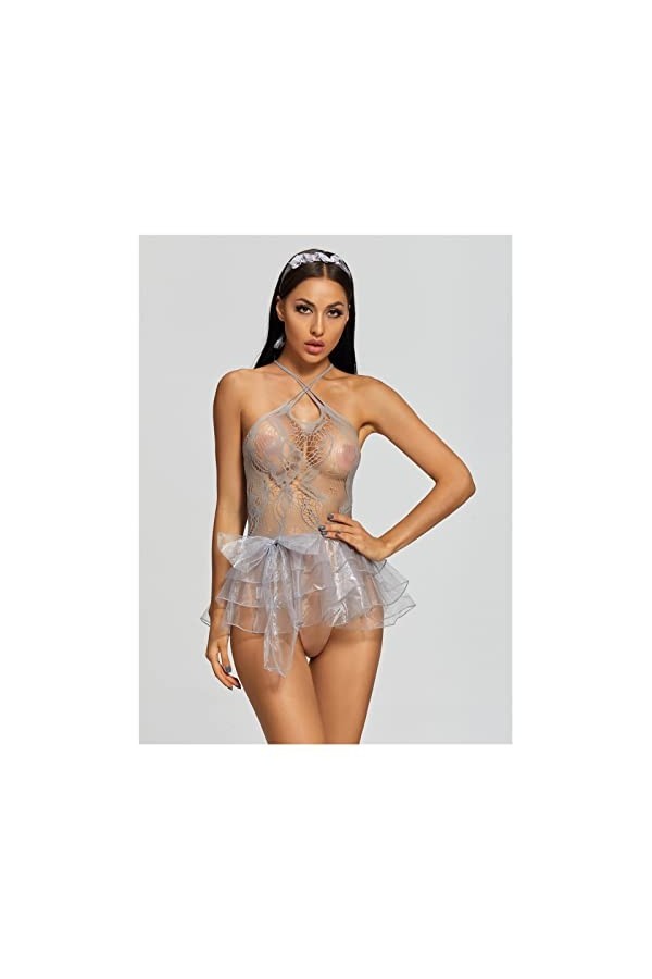 LZQDM Lingerie sous-vêtements transparent babydoll femme costume robe en dentelle Color : A, Size : One Size 
