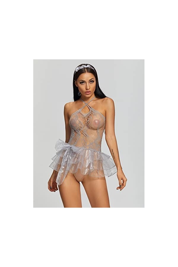 LZQDM Lingerie sous-vêtements transparent babydoll femme costume robe en dentelle Color : A, Size : One Size 