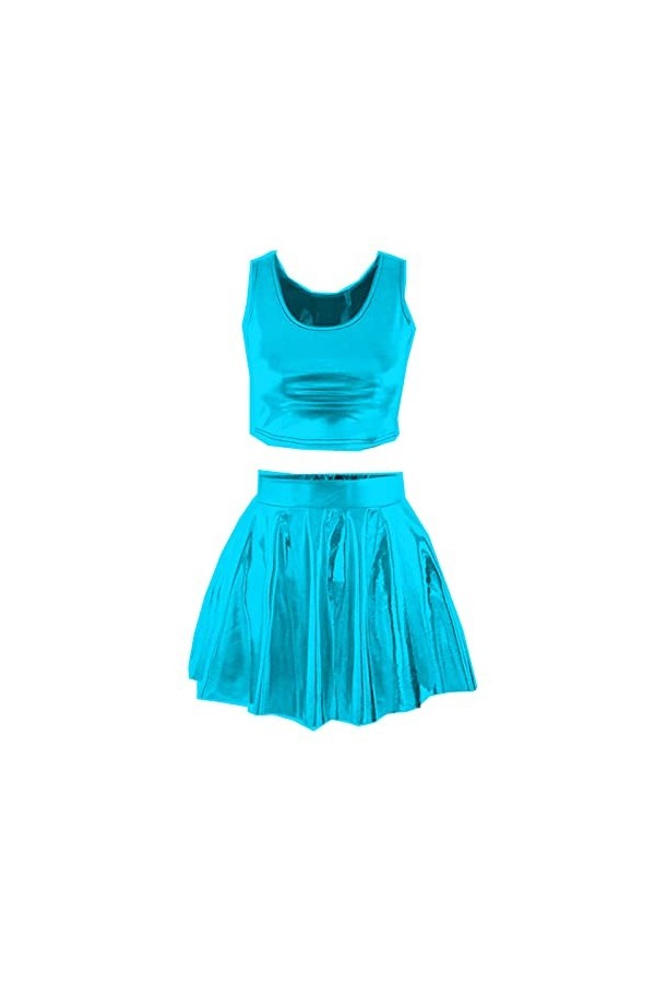 Mini robe dété 2 pièces tendance et sexy pour femme - En polyuréthane - Sans manches - Taille 7XL