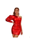 Une épaule à Manches Longues Mini Robe sans Manches Magnifique en Cuir irrégulier Robe en Cuir PU Brillant métallisé bouffée 