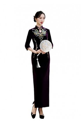 Qipao Robe de mariée sexy en velours pour femme, a, XX-Large