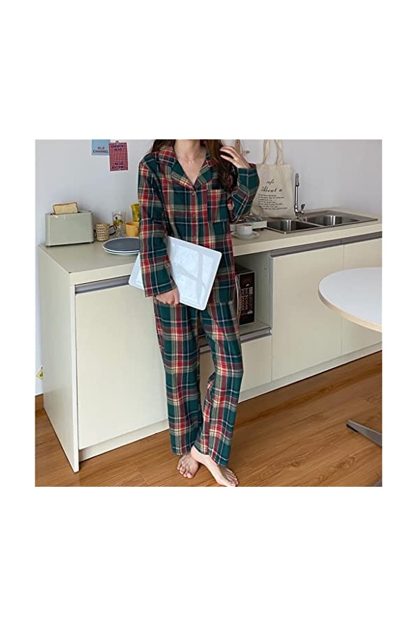 STRAW Automne Hiver Lâche Couple Pyjama Costume Plaid Maison Vêtements Plus La Taille Pantalon Pyjama À Manches Longues Chemi