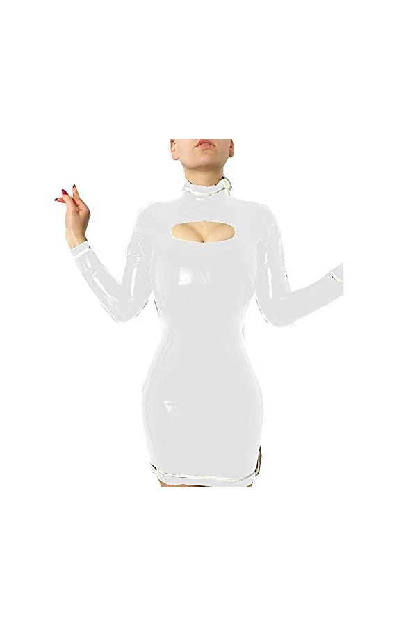 UUKR PLUS Taille Collier rond à manches longues Mini robe femmes blanches rayé patchwork robes de maxon sexy pvc creux de la 