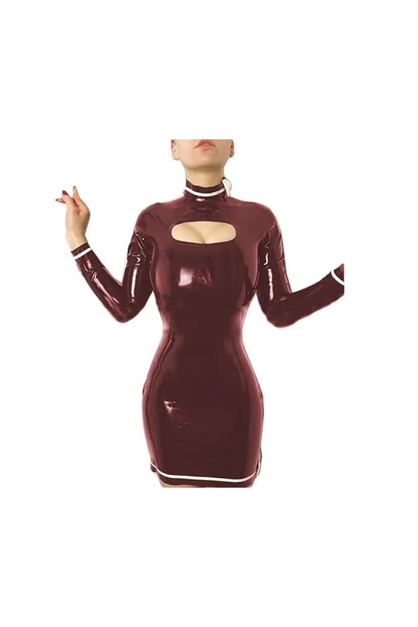 UUKR PLUS Taille Collier rond à manches longues Mini robe femmes blanches rayé patchwork robes de maxon sexy pvc creux de la 