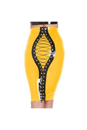 UUKR Femmes genou Longueur Jupes Look humide Plus Taille Jupe PVC Vintage Retour Dossier Bandage Bandage Bandage Météo NightC