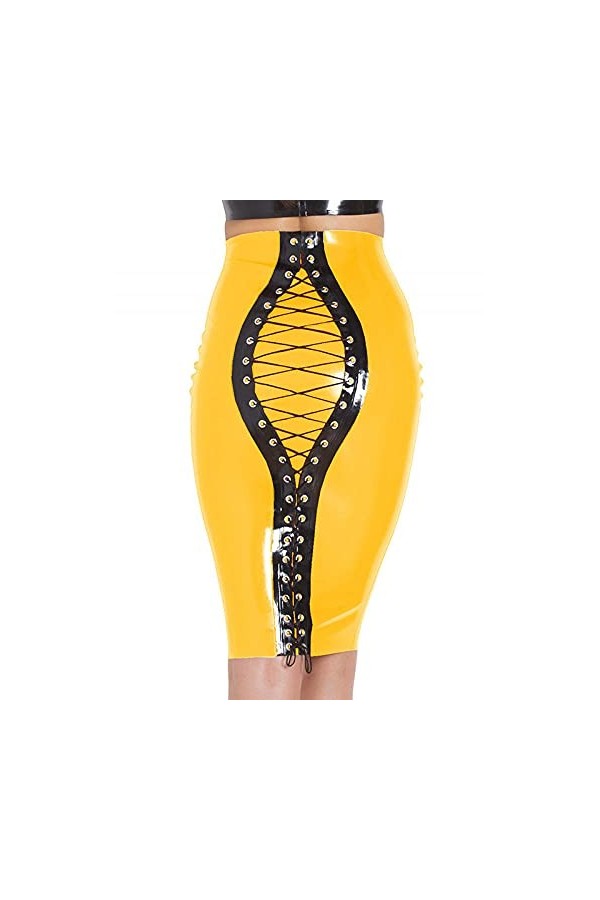 UUKR Femmes genou Longueur Jupes Look humide Plus Taille Jupe PVC Vintage Retour Dossier Bandage Bandage Bandage Météo NightC