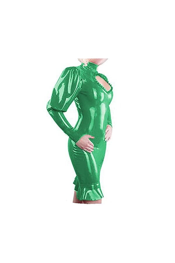 UUKR Plus Taille Taille Look humide Robe à glissière Robe à glissière Sexy Sexy PVC manches longues longueur genouillé Vestid