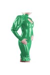 UUKR Plus Taille Taille Look humide Robe à glissière Robe à glissière Sexy Sexy PVC manches longues longueur genouillé Vestid