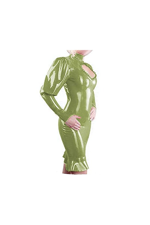 UUKR Plus Taille Taille Look humide Robe à glissière Robe à glissière Sexy Sexy PVC manches longues longueur genouillé Vestid