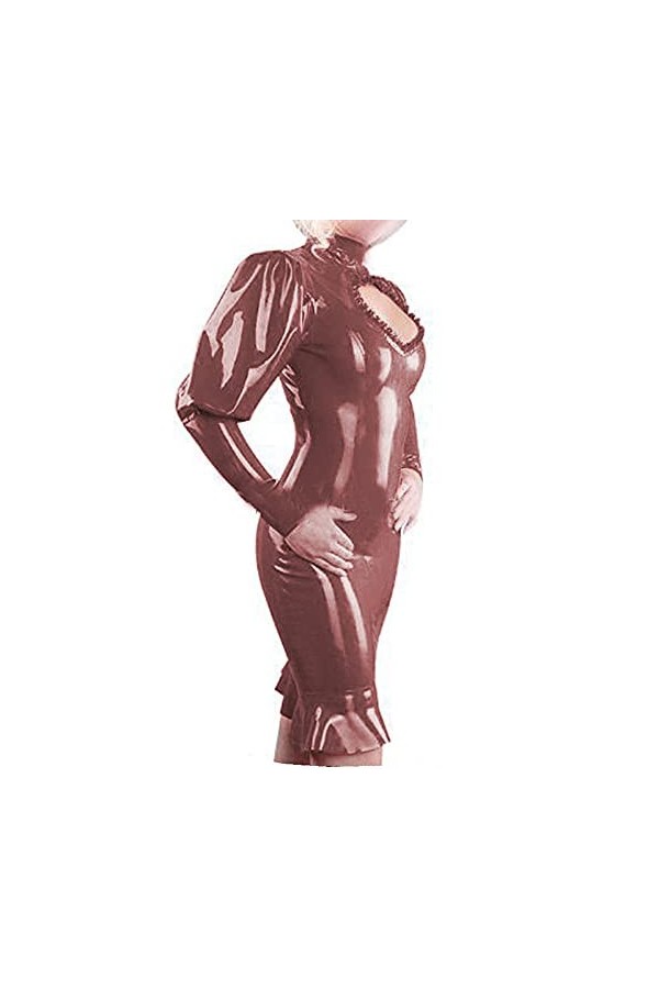 UUKR Plus Taille Taille Look humide Robe à glissière Robe à glissière Sexy Sexy PVC manches longues longueur genouillé Vestid