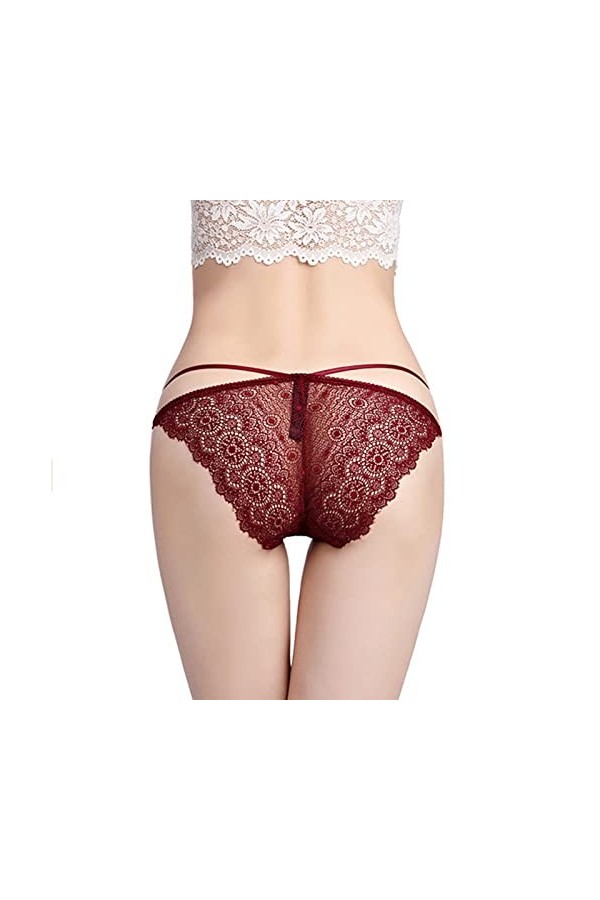 Culotte rayée pour femme - Grande taille - Culotte sexy en dentelle - Ruban en maille transparente - Sac à volants - Culotte 