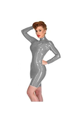 UUKR Dame robe en cuir PVC plus taille sexy molleton mini robes à manches longues brillantes PU brillantes bidon à la fermetu