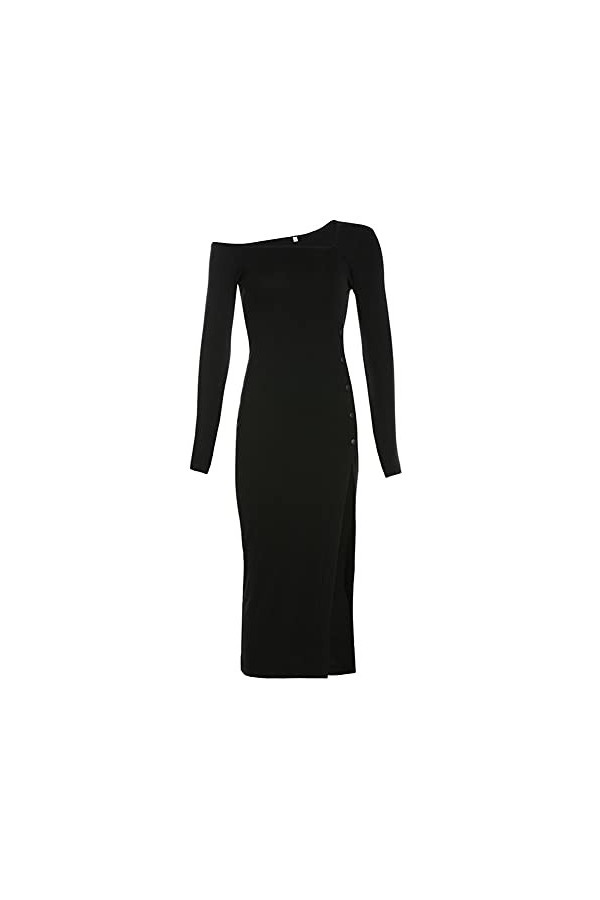 CHYSP Femme élégante Robe de soirée Robe irrégulière Sexy épaule Oblique épaule Fendue Sac Hauteur Robe de Taille Haute vêtem