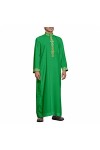 Kuendrem Mode Musulmane pour Hommes Jubba Thobe avec Dentelle Manches Longues Texture Islamique Simple Robe Confortable