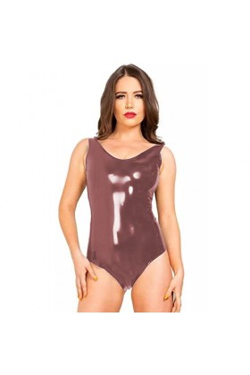 Body en PVC dos nu grande taille pour femmes, coupe haute, moulants, sans manches, été, look mouillé, pole dance club, noir, 