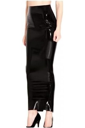 ANTIY Jupes Longues en Latex Noires Sexy Fendues À Larrière en Caoutchouc,Noir,3X-Grand