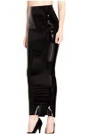 ANTIY Jupes Longues en Latex Noires Sexy Fendues À Larrière en Caoutchouc,Noir,3X-Grand