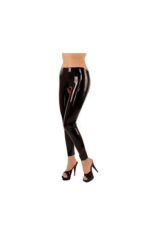 Pantalons En Latex Pour Femmes Noires Fabriqués À La Main Pantalons Longs En Caoutchouc Entrejambe Ouvert Sur Mesure,Noir,X-P