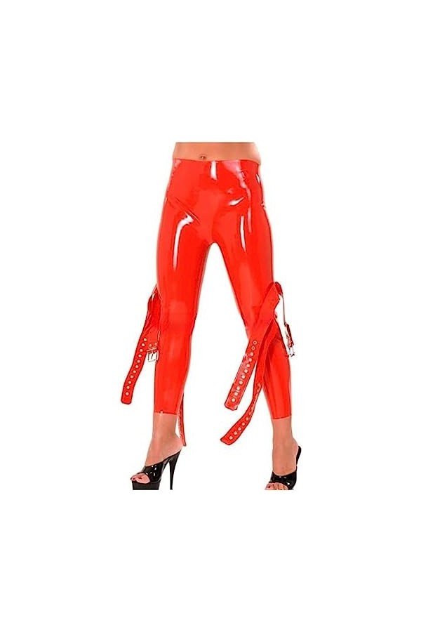 Leggings En Latex Sexy Rouges Avec Pantalons En Caoutchouc Blets Jeans Pantalons Bottoms,Rouge,X-Petit