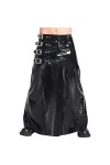 Jupes de Kilt en Latex Noir Sexy avec Ceintures et Boucles sur Le côté Longue Cheville Longueur Bas en Caoutchouc Uniforme