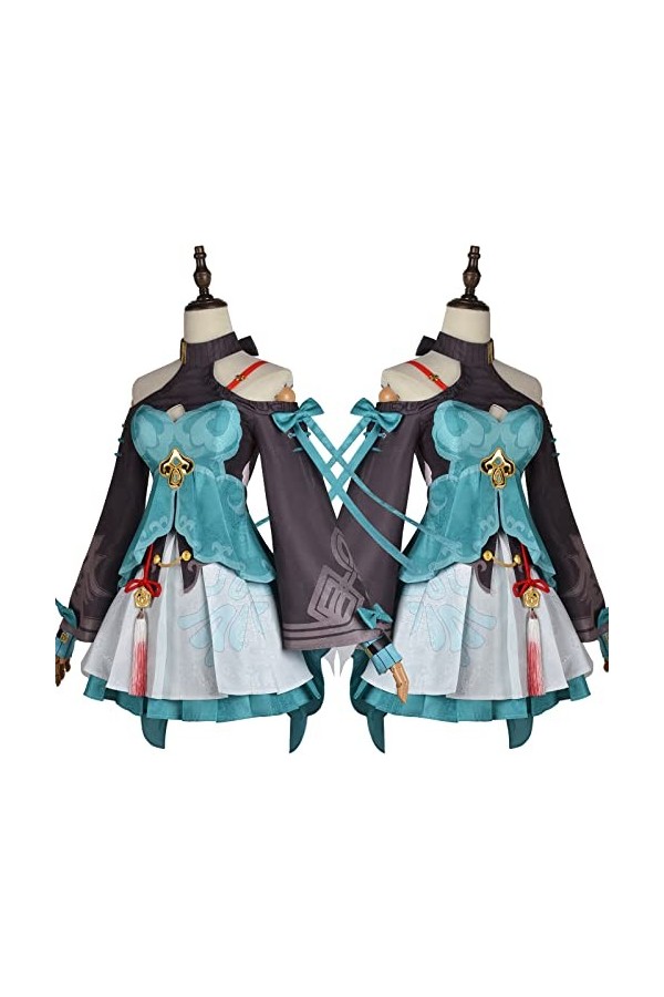 Foanja Qingque Déguisement Femme Cosplay Anime Honkai Star Rail Qingque Complets Jeux Uniformes et Accessoires Perruques pour