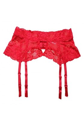 ZTTTD Bow en Dentelle Rouge for Femmes Creux dune Taille Plus Taille Clips métalliques Courrure de jarrete