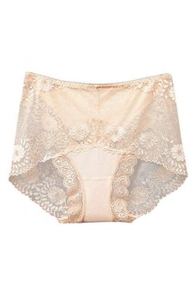 SexyFemmes Dentelle Transparente Culotte Grande Taille Coton Creux Respirant Qualité Soft Corsage Lingerie, beige, XXL