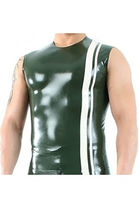 Stripe Trims Front Sexy Latex Tank Sans Manches Haut En Caoutchouc Vêtements, Bleu Avec Blanc,Trans Vert W Blanc,homme XXL