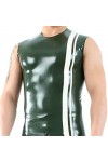 Stripe Trims Front Sexy Latex Tank Sans Manches Haut En Caoutchouc Vêtements, Bleu Avec Blanc,Trans Vert W Blanc,homme XXL