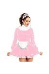 JVHGE Femme de chambre française en cuir PVC dentelle robe caoutchouc Lolita uniformes robes avec tablier Sexy Cosplay robe M