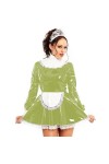 JVHGE Femme de chambre française en cuir PVC dentelle robe caoutchouc Lolita uniformes robes avec tablier Sexy Cosplay robe M