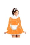 JVHGE Femme de chambre française en cuir PVC dentelle robe caoutchouc Lolita uniformes robes avec tablier Sexy Cosplay robe M