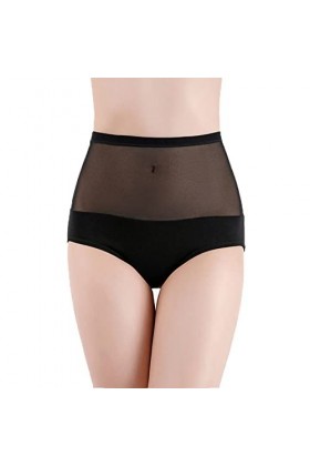 Culotte en dentelle de coton pour femme - Taille haute - Culotte sexy en maille de coton transparente - Culotte abdominale se