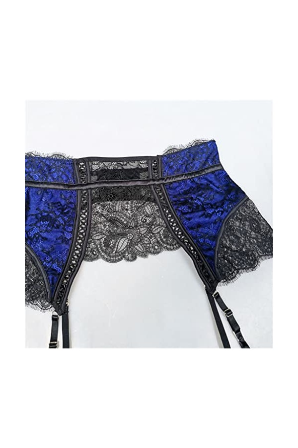 TONZN Bretelles croisées en Dentelle Bleue et Noire pour Femmes, Porte-Jarretelles pour Bas, Clips métalliques, Bretelles, Li