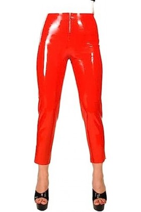 Leggings En Latex Rouge Sexy Avec Fermetures À Glissière Courtes Sur Le Devant Et Fermeture Éclair Au Bas Du Dos Pantalon En 