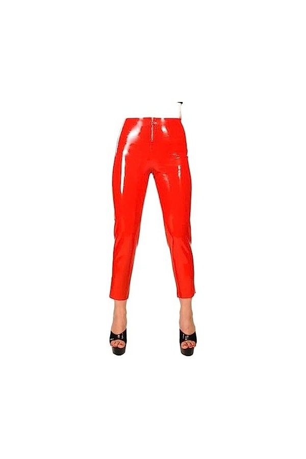 Leggings En Latex Rouge Sexy Avec Fermetures À Glissière Courtes Sur Le Devant Et Fermeture Éclair Au Bas Du Dos Pantalon En 