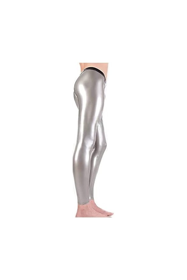 Pantalon En Latex Sexy Avec Garnitures Argentées Et Noires Avec Deux Fermetures À Glissière Ouvertes Pour Pantalons Leggings 
