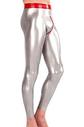 Pantalon En Latex Sexy Avec Garnitures Argentées Et Rouges Avec Pantalon De Leggings En Caoutchouc À Fermeture À Glissière En