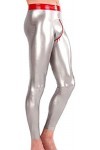 Pantalon En Latex Sexy Avec Garnitures Argentées Et Rouges Avec Pantalon De Leggings En Caoutchouc À Fermeture À Glissière En
