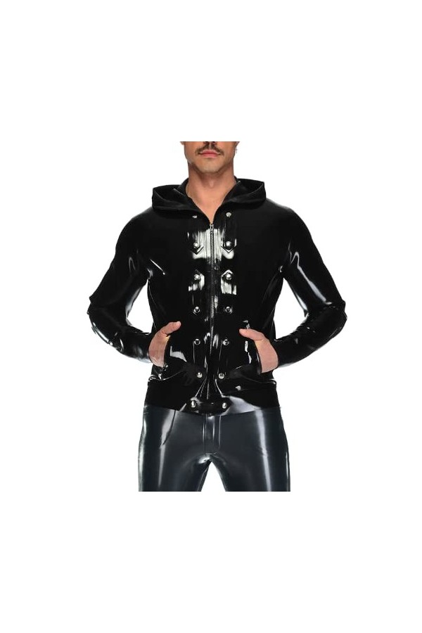 Latex caoutchouc Gummmi noir veste à capuche jeu de rôle partie main personnalisé 0.4mm Cool