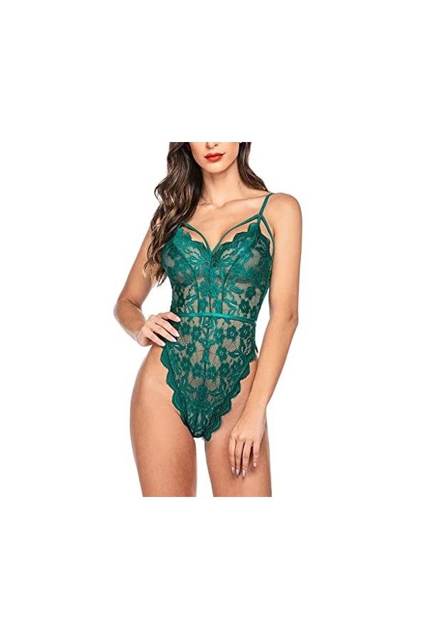 Générique Body Une pièce en Dentelle pour Femme Sexy Cross Back Pyjama Grande Taille Lingerie Sexy sous-vêtement Une pièce C