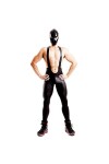 Catsuit en Similicuir avec Bretelles pour Hommes Latex Ammoniac Maillot de Lutte Clubwear Une Pièce de Moto Sexy,Noir,S