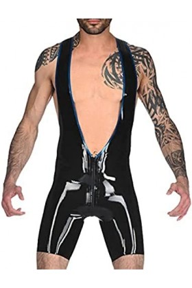 Débardeur En Latex De Caoutchouc Pour Homme Catsuit Homme Combinaison Avec Entrejambe Zip Blanc Et Noir,Violet Et Noir,XL
