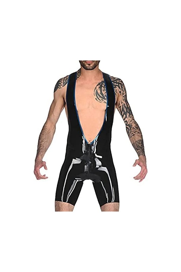 Débardeur En Latex De Caoutchouc Pour Homme Catsuit Homme Combinaison Avec Entrejambe Zip Blanc Et Noir,Violet Et Noir,XL