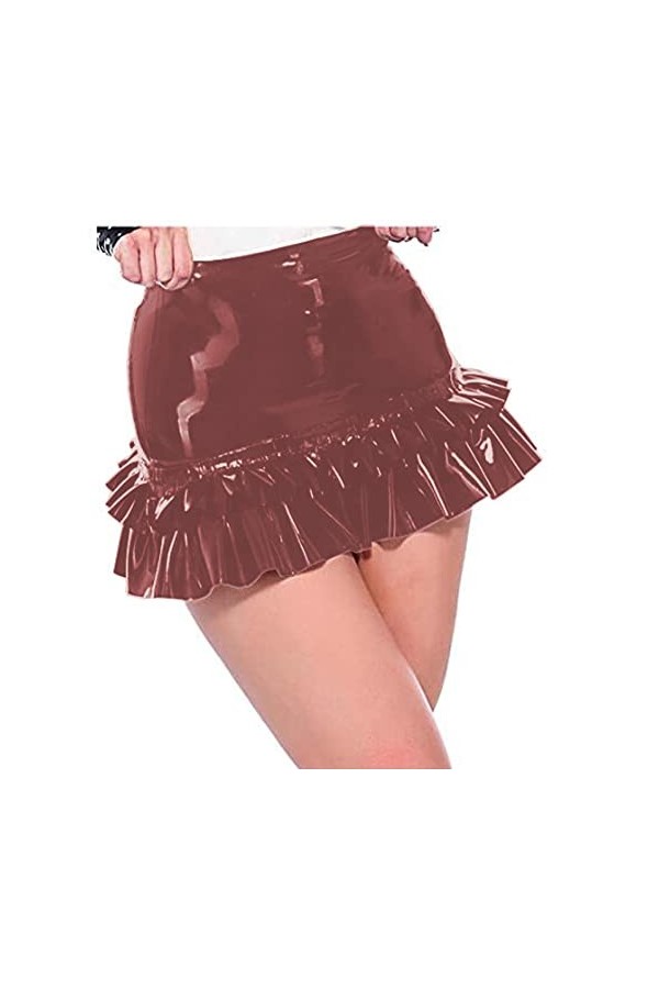 Mini jupe sexy rose en cuir pour femme - Pour fête en boîte de nuit - En cuir PVC - Pour pole dance - Costume sexy - Crayon p