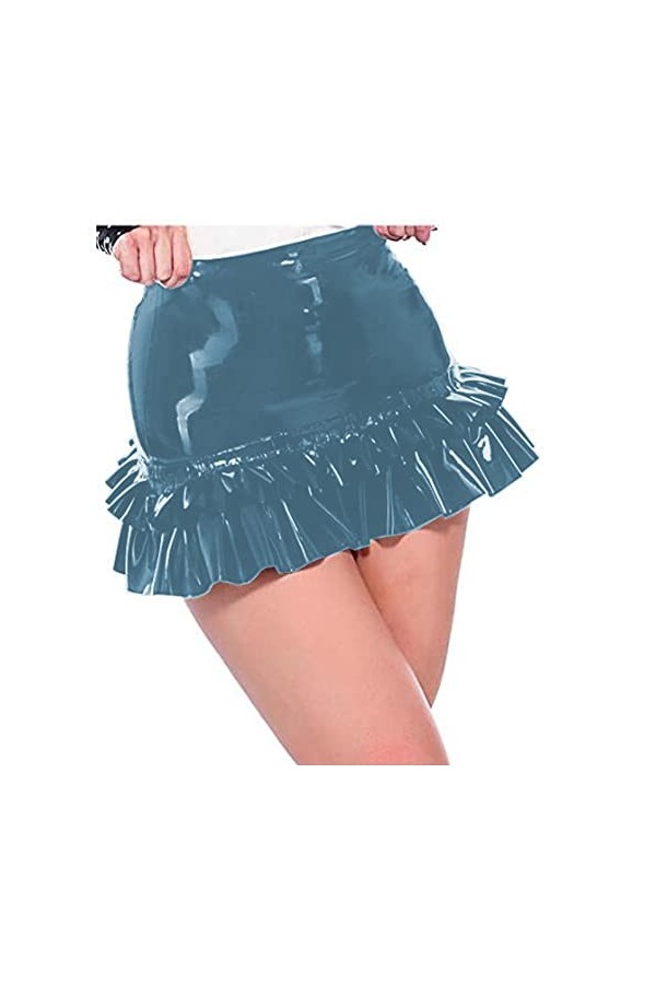 Mini jupe sexy rose en cuir pour femme - Pour fête en boîte de nuit - En cuir PVC - Pour pole dance - Costume sexy - Crayon p