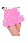 Mini jupe sexy rose en cuir pour femme - Pour fête en boîte de nuit - En cuir PVC - Pour pole dance - Costume sexy - Crayon p